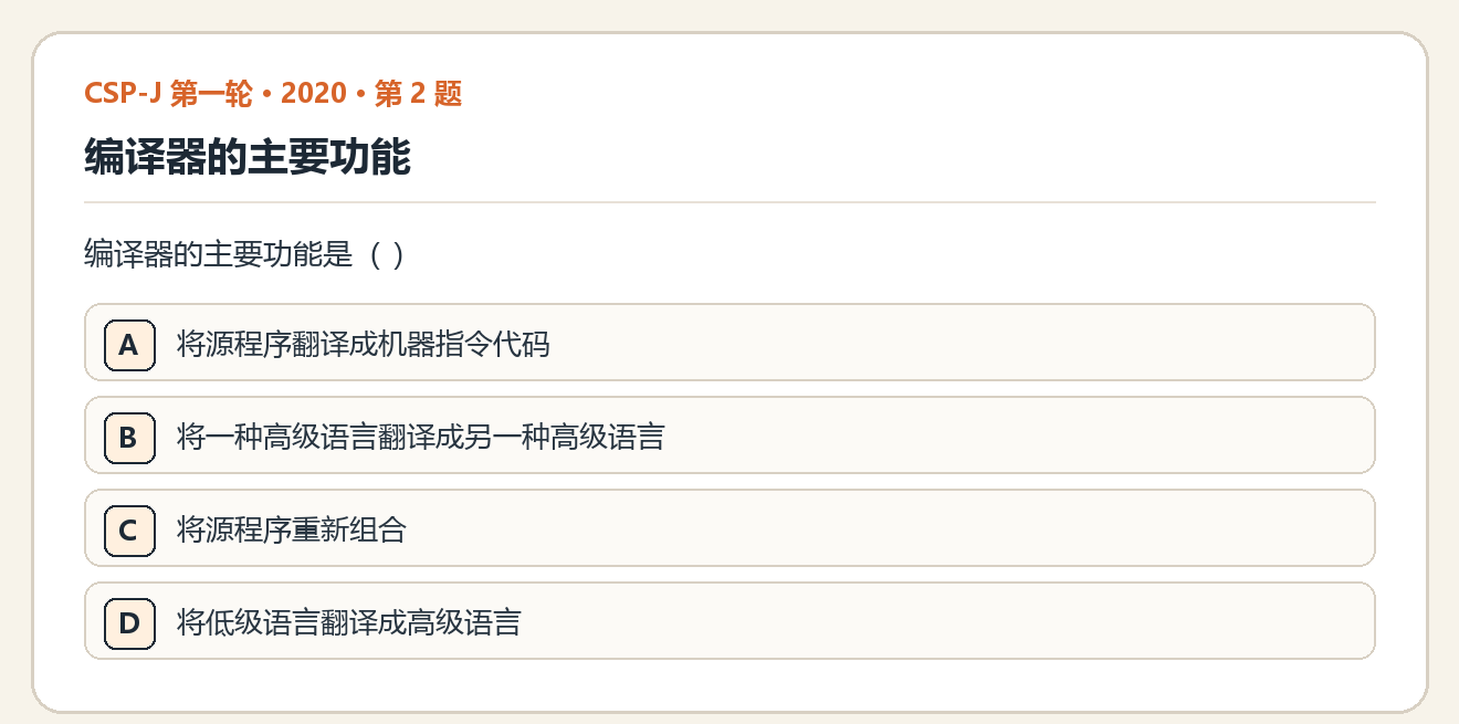 CSP-J 2020 第一轮 第 2 题 原题